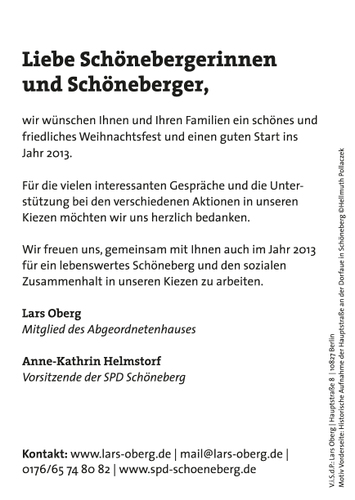 Lars Oberg und die SPD Schöneberg wünschen ein schönes Fest